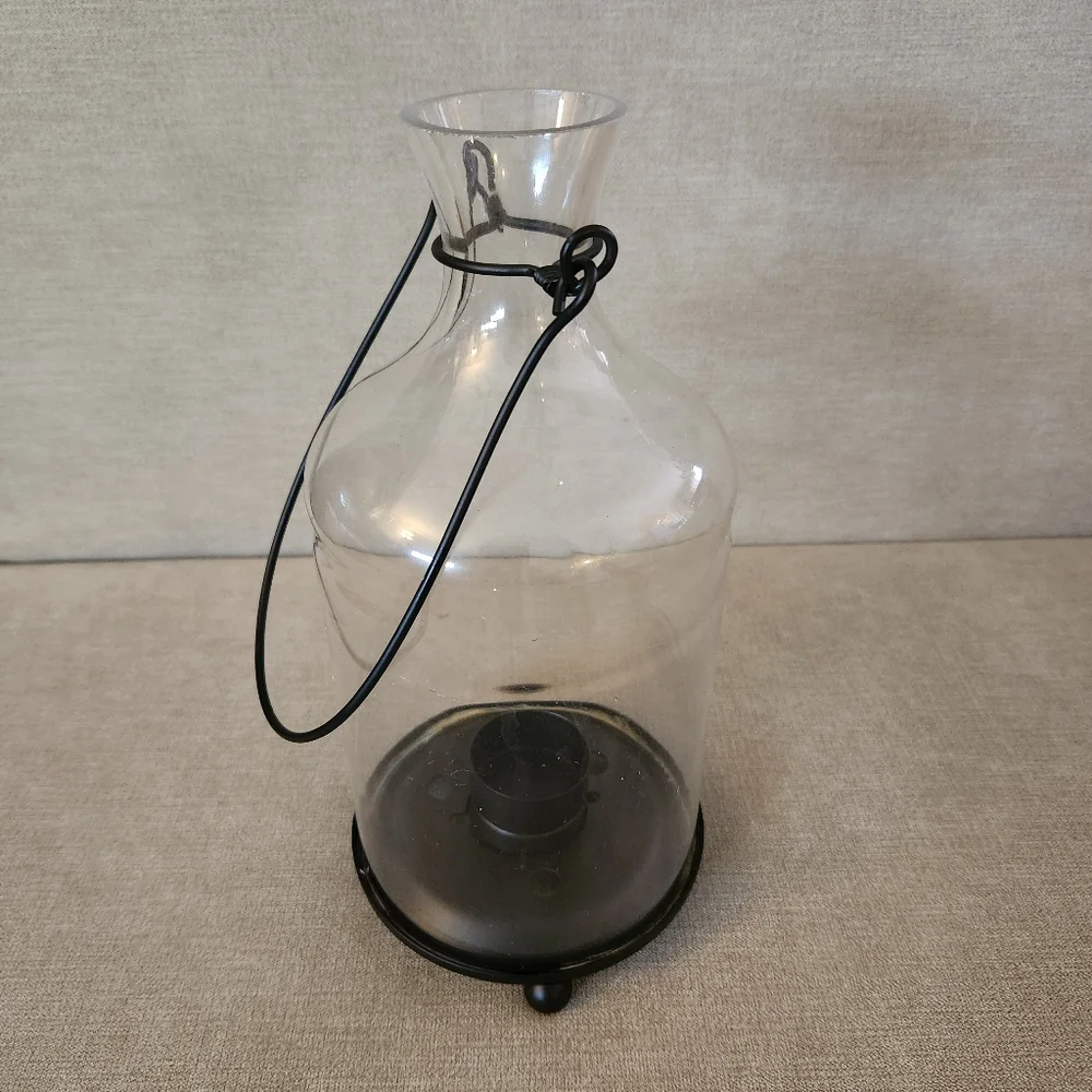At Home America Warm Spirit Lantern -- Glass Tealight Holder with Metal Base